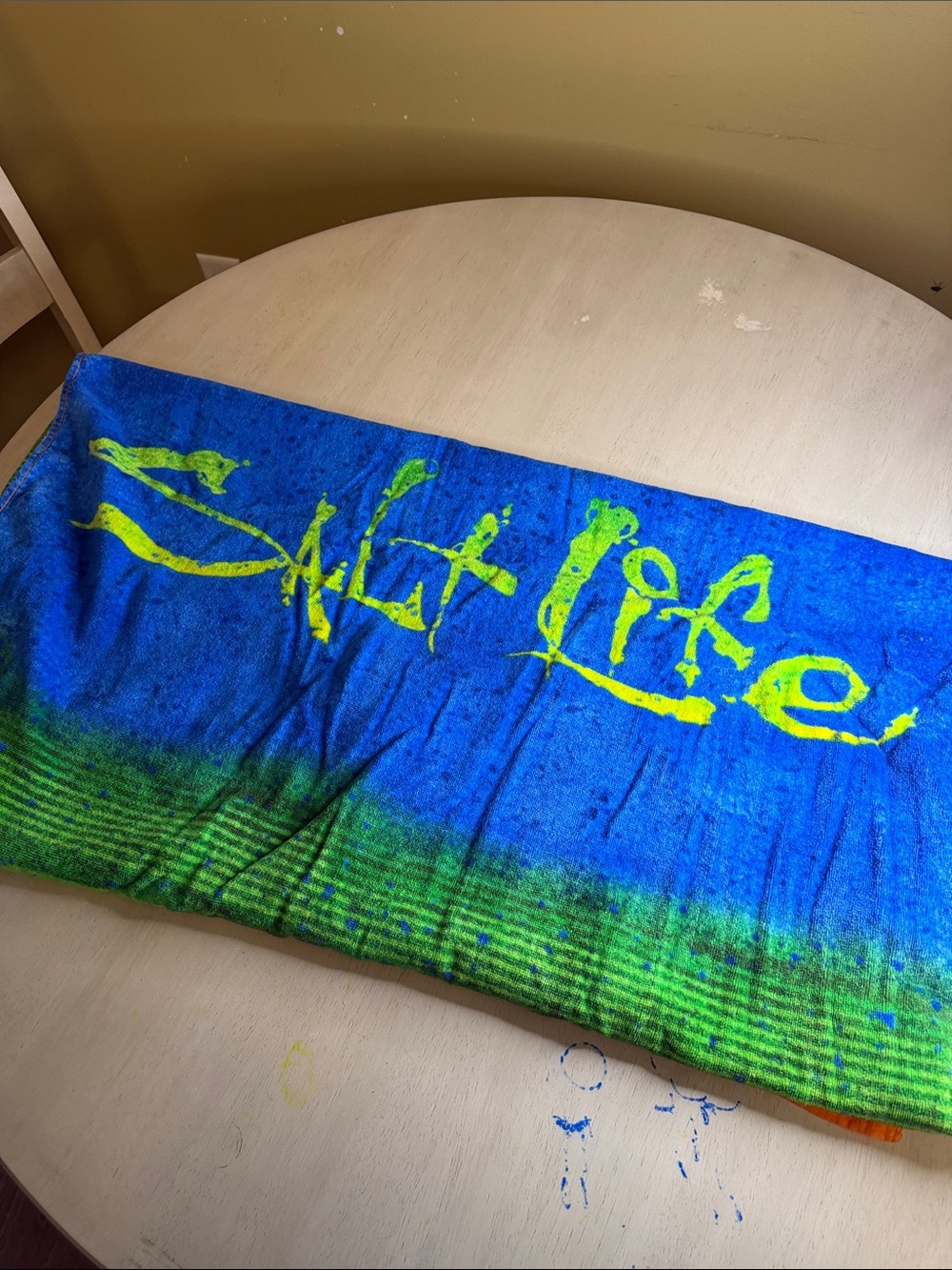 Salt Life Blue and Green Beach Towel with Yellow Script